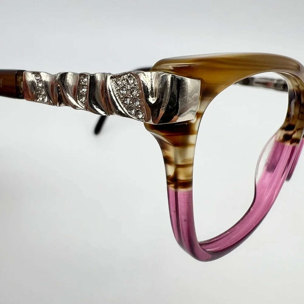 Ellen Tracy CV Dhaka Brown Pink Rhinestone 52mm 16 135 Women Eyeglass Frame Only